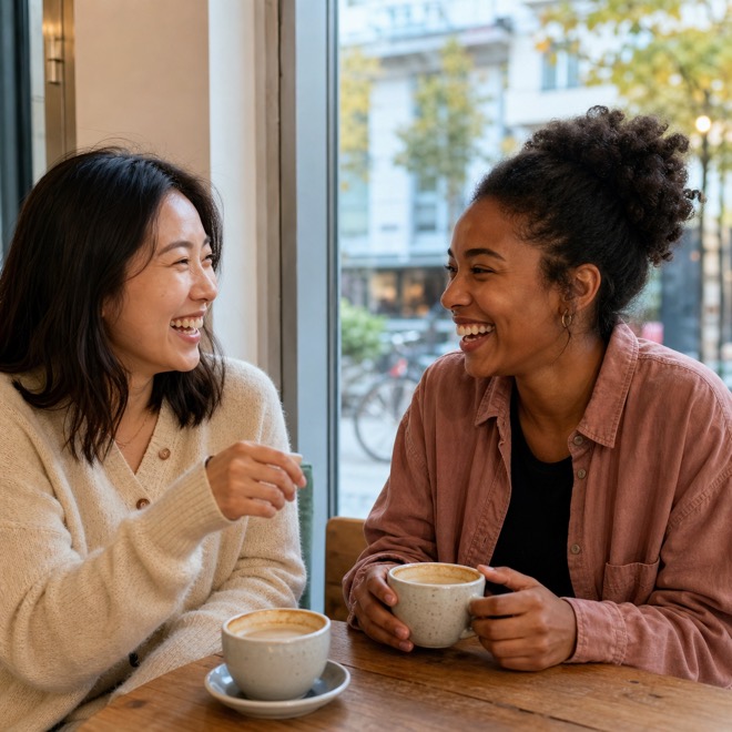 Two friends over coffee